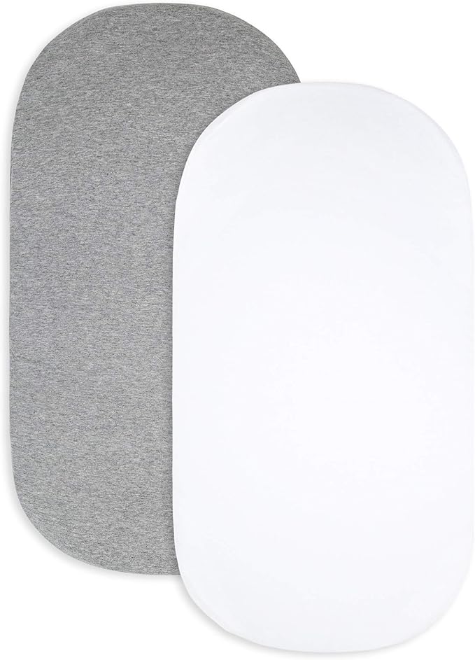 Burt’s Bees Baby Organic Cotton Fitted Bassinet Sheet (2‑Pack) – Heather Grey/Cloud